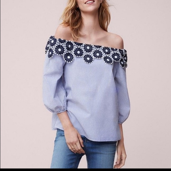 LOFT Off the Shoulder Floral Embroidered Boho Top - Picture 1 of 7